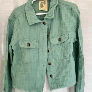 ThereAbouts Girls Green Long Sleeve Button Up Distressed Hem Shirt Size XS 6/6x